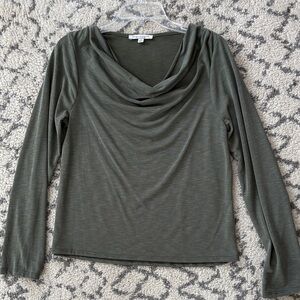 Green Envelope Olive Draped Cowl Neck Long Sleeve Top